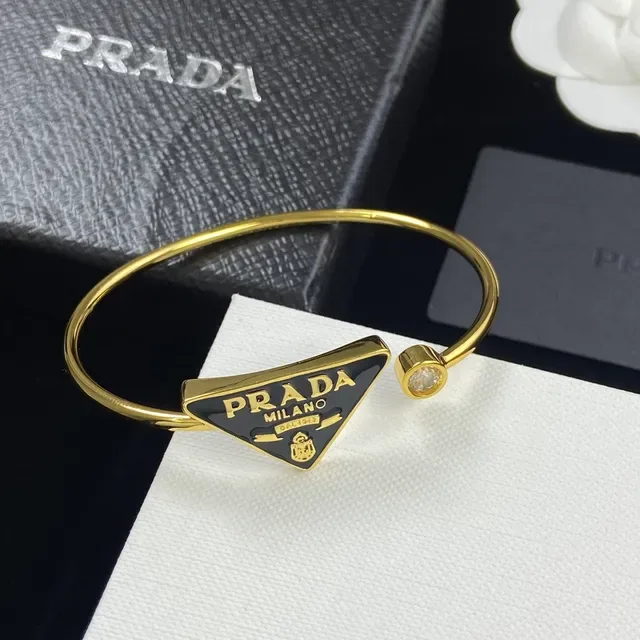 Prada Triangle Logo Bangle Gold Silver Rigid Triangular Plaque Bracelet 3