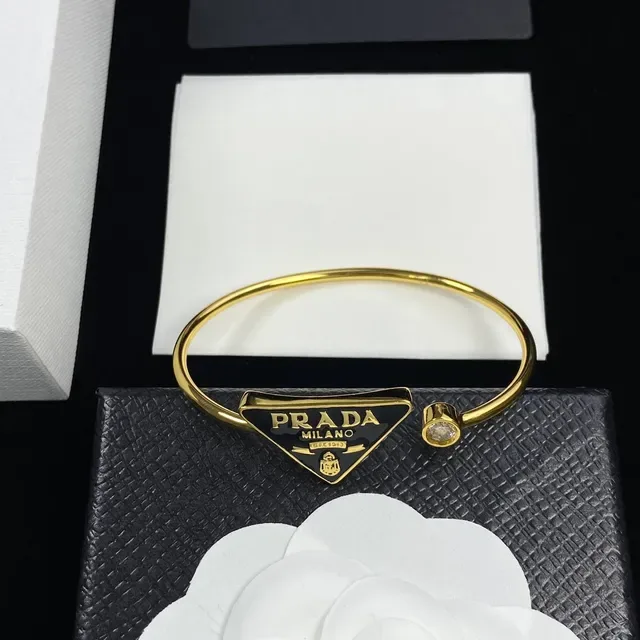 Prada Triangle Logo Bangle Gold Silver Rigid Triangular Plaque Bracelet 5