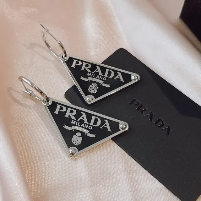 Prada Triangle Logo Black Enamel Silver-Tone Earring 5