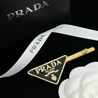 Prada Triangle Logo Negro Dorado Broche Triangular Esmalte Metal