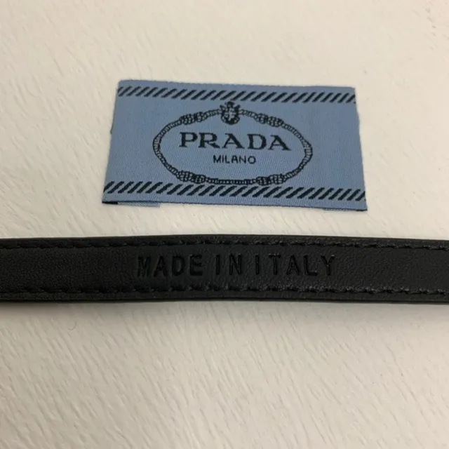 Prada Triangle Logo Double-Wrap Black Leather Bracelet 2