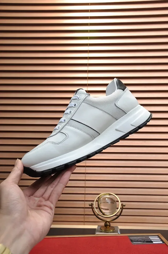 Prada White Black Leather-Mesh Hybrid Upper Accent Heel Tab Lifestyle Sneakers 6