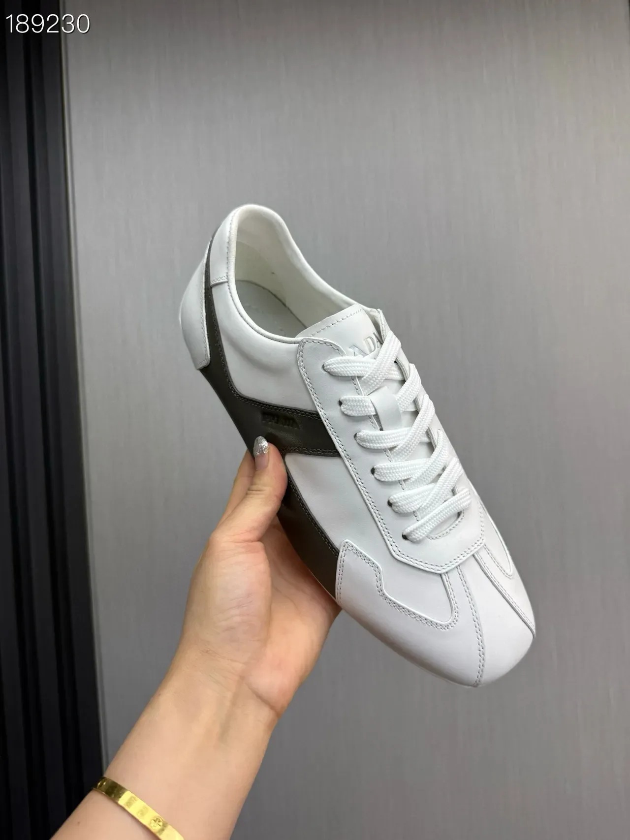 Prada White Black Low-Top Panelled Leather Lifestyle Sneakers 2