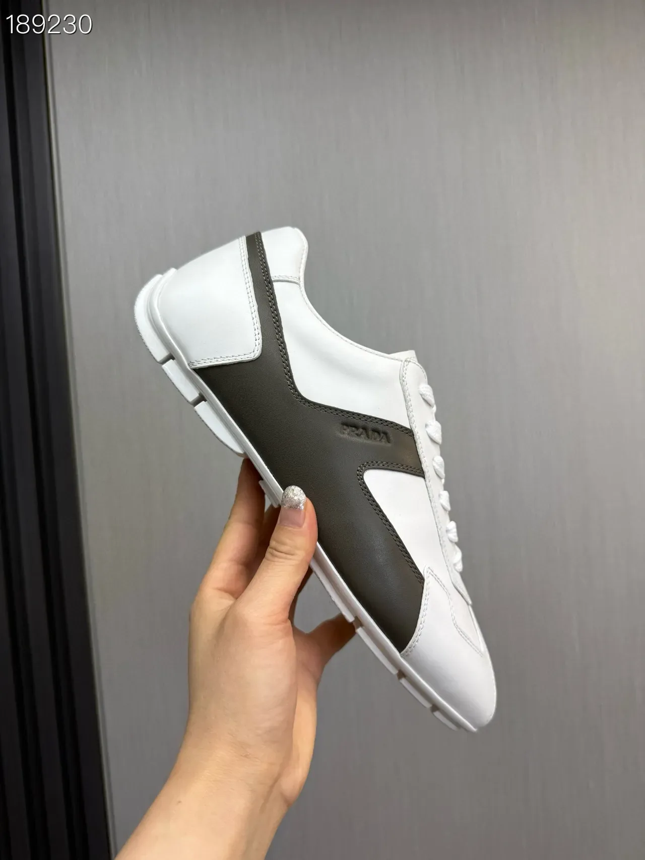 Prada White Black Low-Top Panelled Leather Lifestyle Sneakers 3