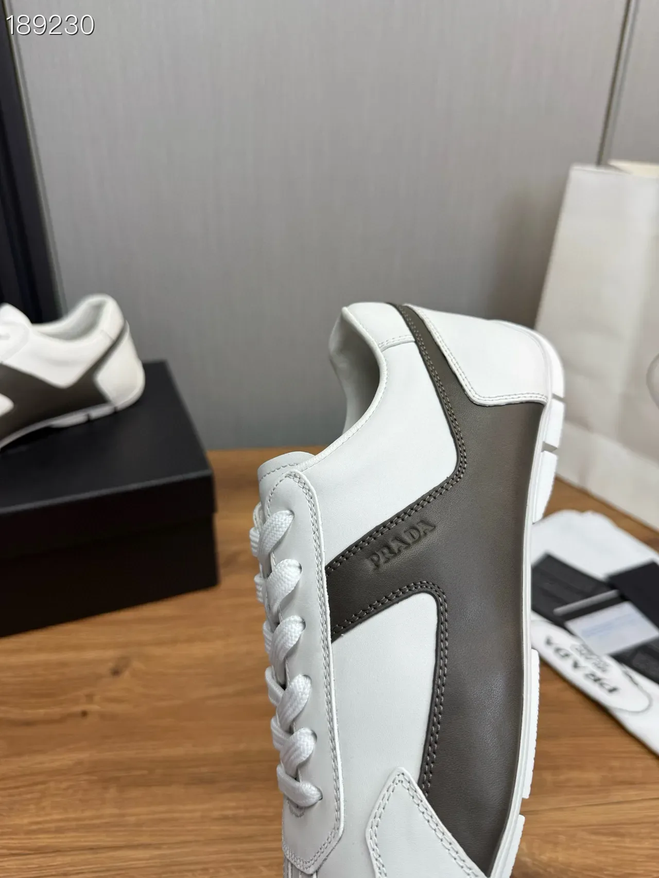 Prada White Black Low-Top Panelled Leather Lifestyle Sneakers 4