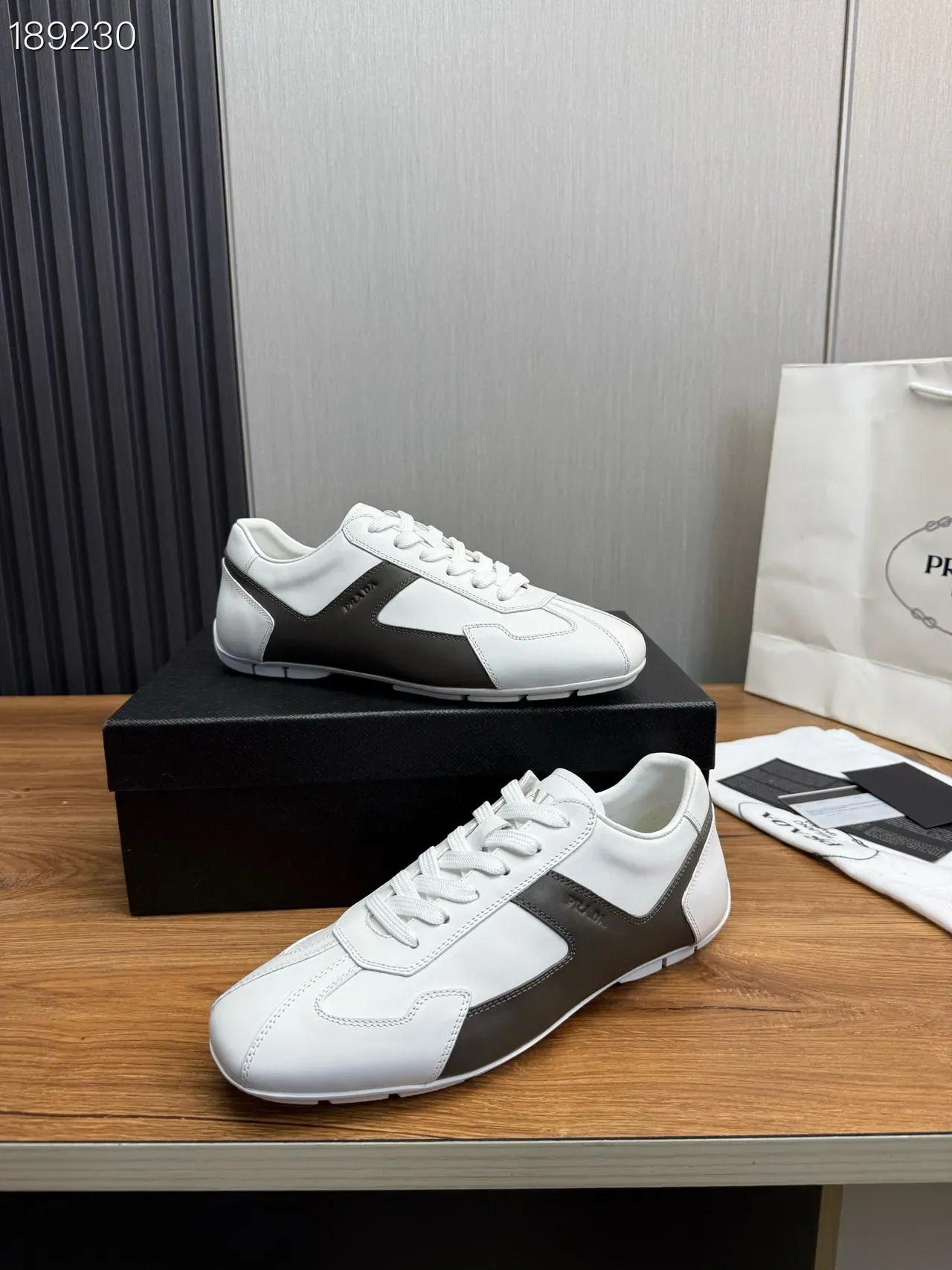 Prada White Black Low-Top Panelled Leather Lifestyle Sneakers 5