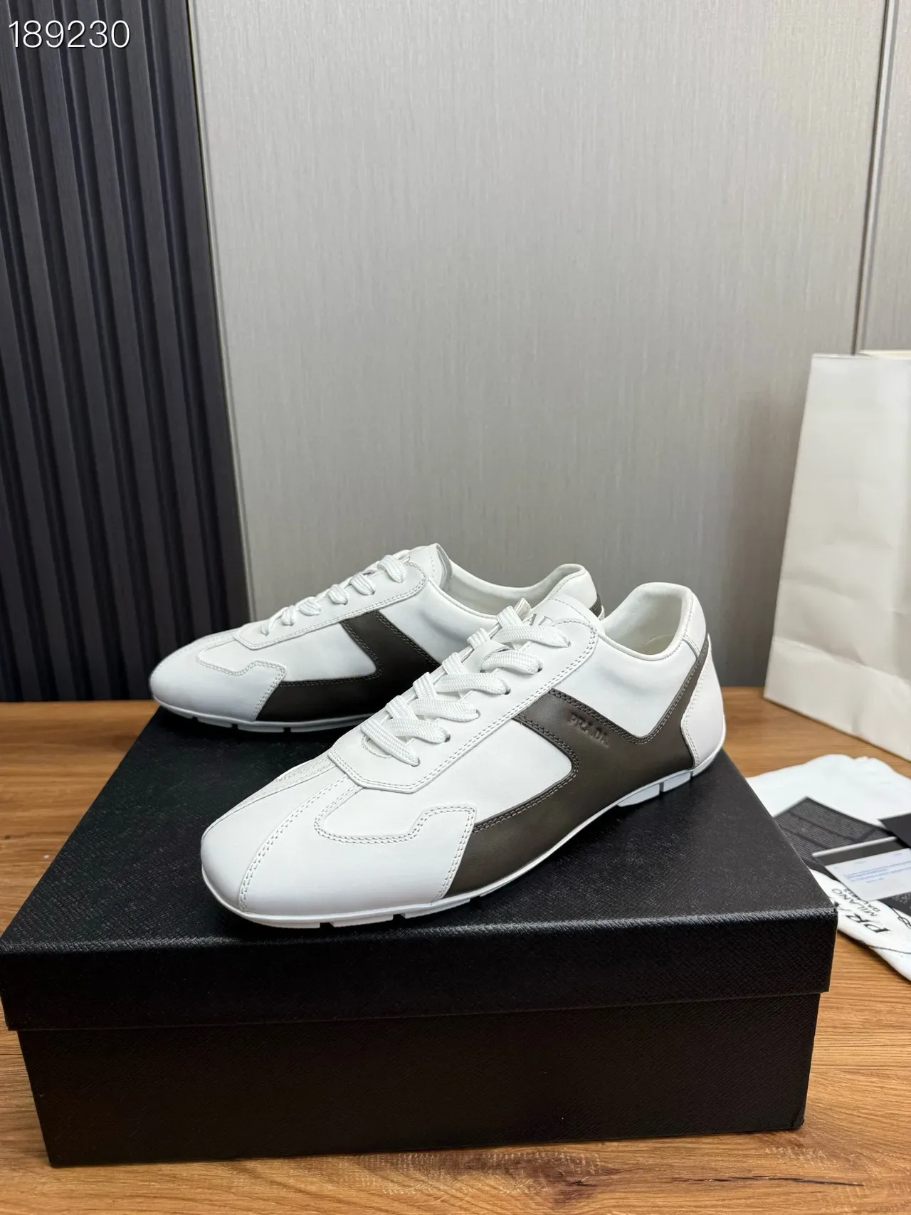 Prada White Black Low-Top Panelled Leather Lifestyle Sneakers 6