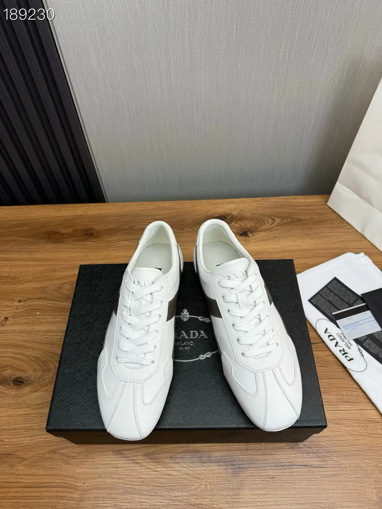 Prada White Black Low-Top Panelled Leather Lifestyle Sneakers 7