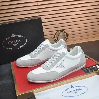 Prada أحذية أسلوب الحياة أبيض رمادي ثنائي اللون ولوحات جلد ناعم خفيف