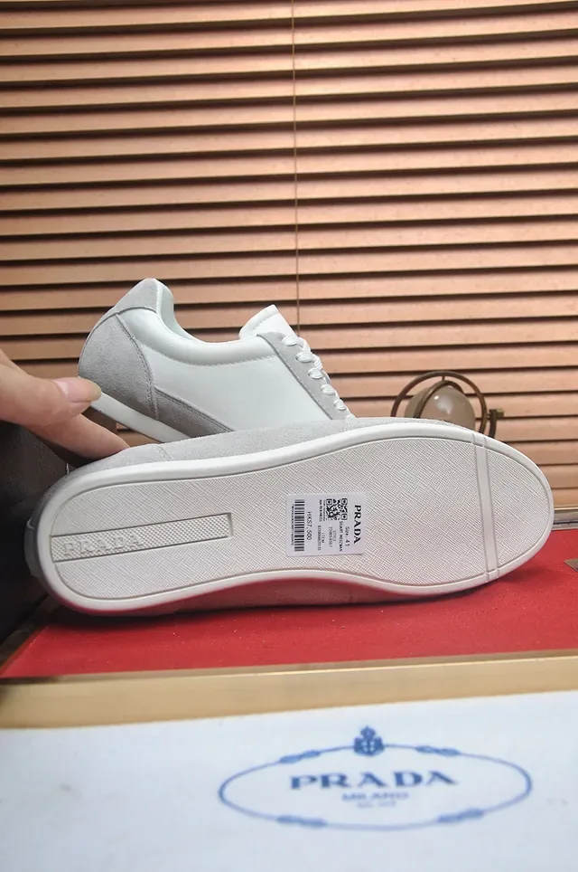 Prada White Gray Two-Tone And Light Suede Smooth Leather Panels Lifestyle Sneakers 2