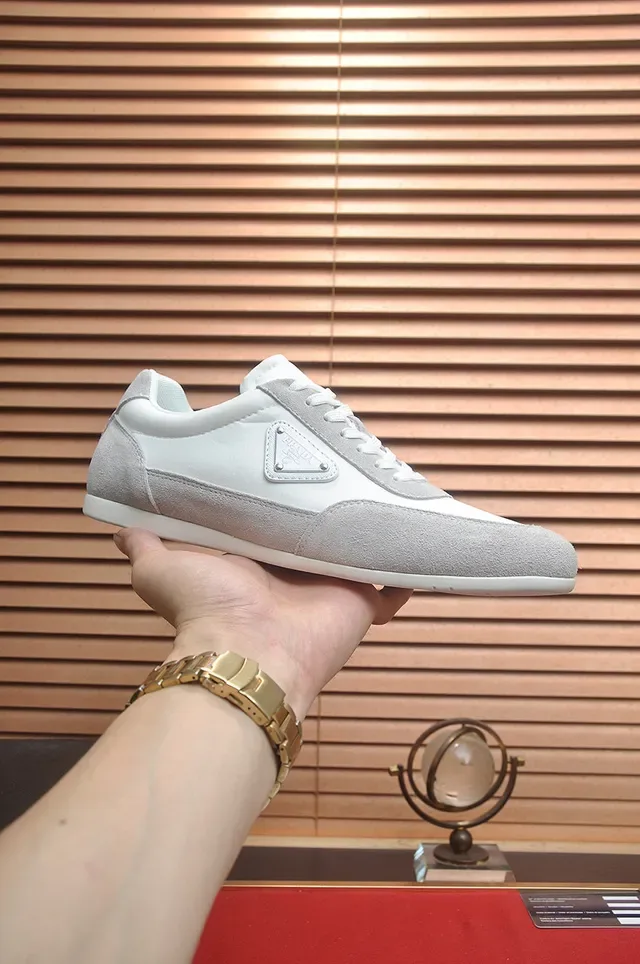 Prada White Gray Two-Tone And Light Suede Smooth Leather Panels Lifestyle Sneakers 3