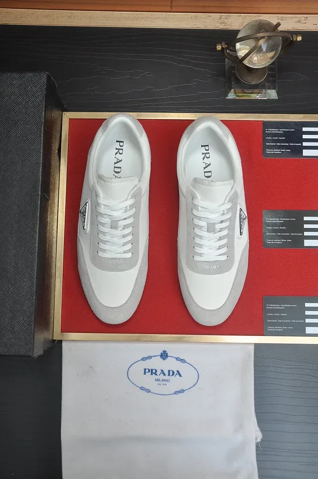 Prada White Gray Two-Tone And Light Suede Smooth Leather Panels Lifestyle Sneakers 4