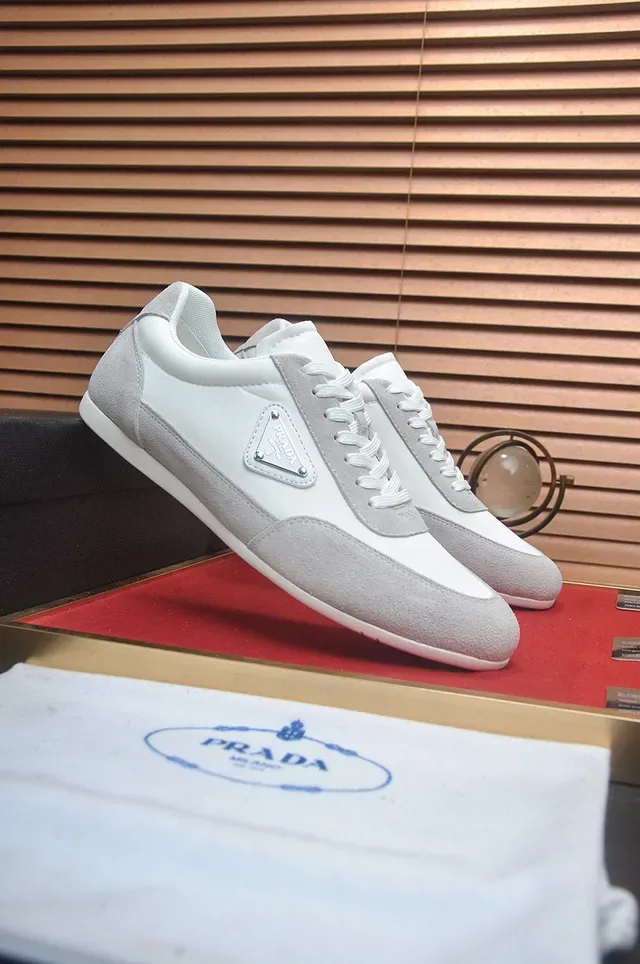 Prada White Gray Two-Tone And Light Suede Smooth Leather Panels Lifestyle Sneakers 5