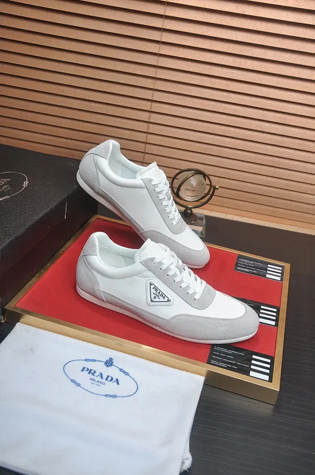 Prada White Gray Two-Tone And Light Suede Smooth Leather Panels Lifestyle Sneakers 6