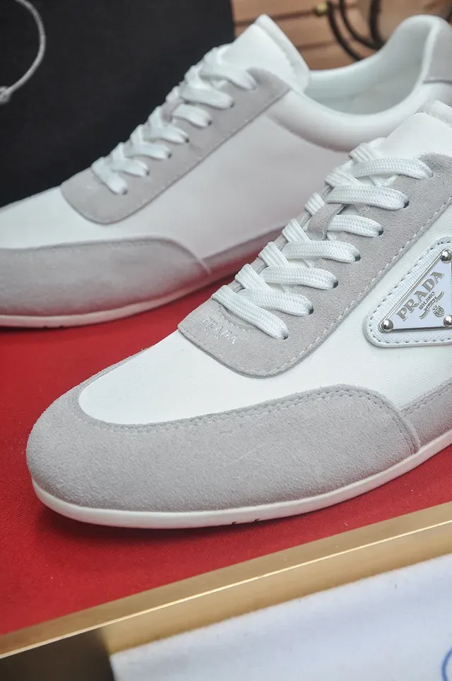 Prada White Gray Two-Tone And Light Suede Smooth Leather Panels Lifestyle Sneakers 8