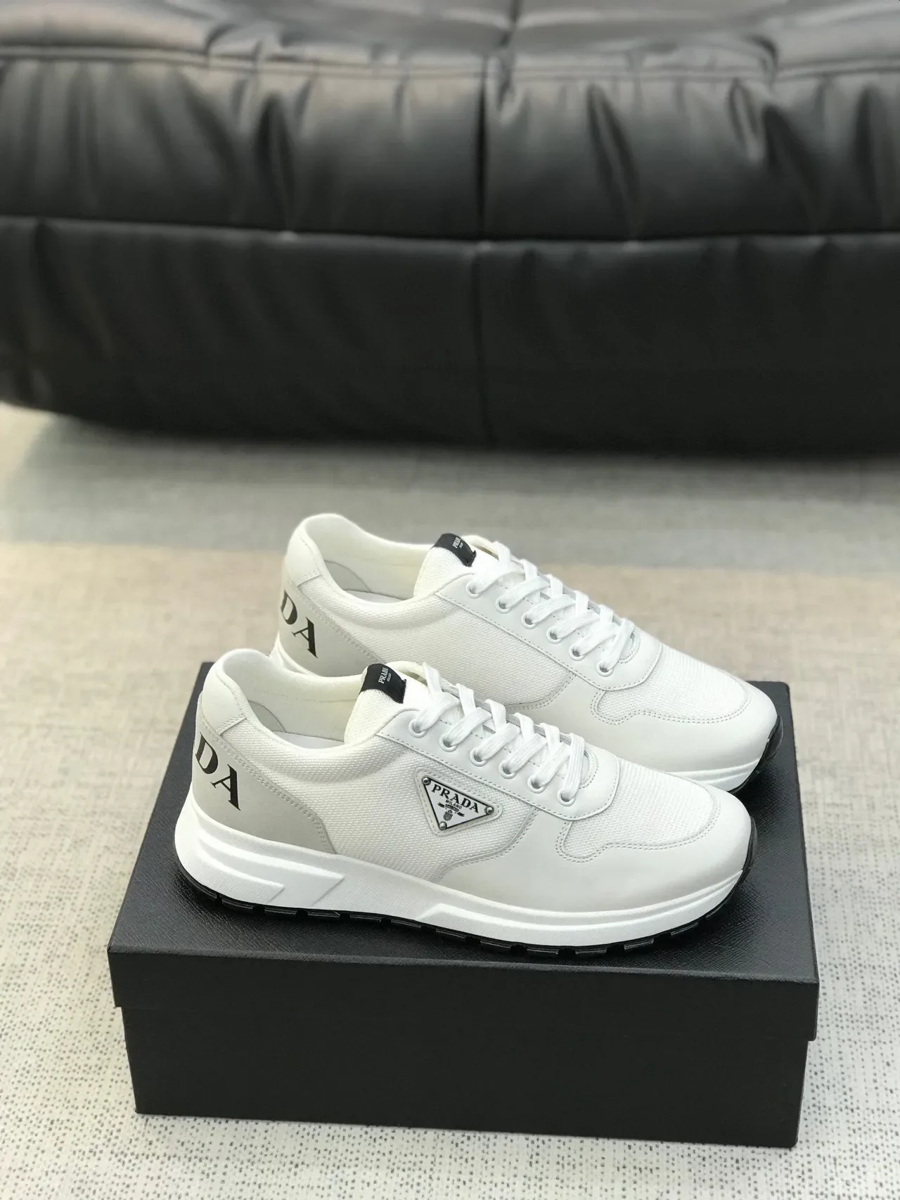 Prada White Mixed-Material Low-Top Lifestyle Sneakers 3