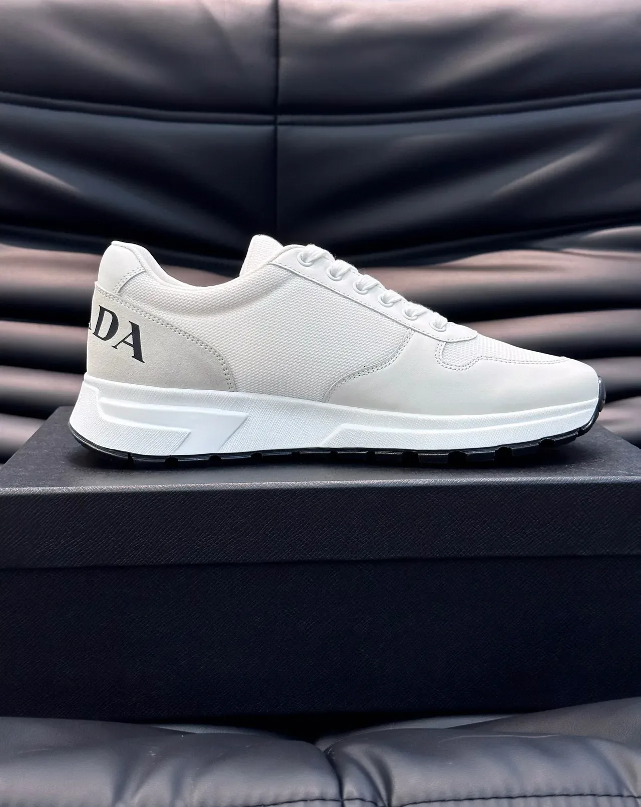 Prada White Mixed-Material Low-Top Lifestyle Sneakers 7