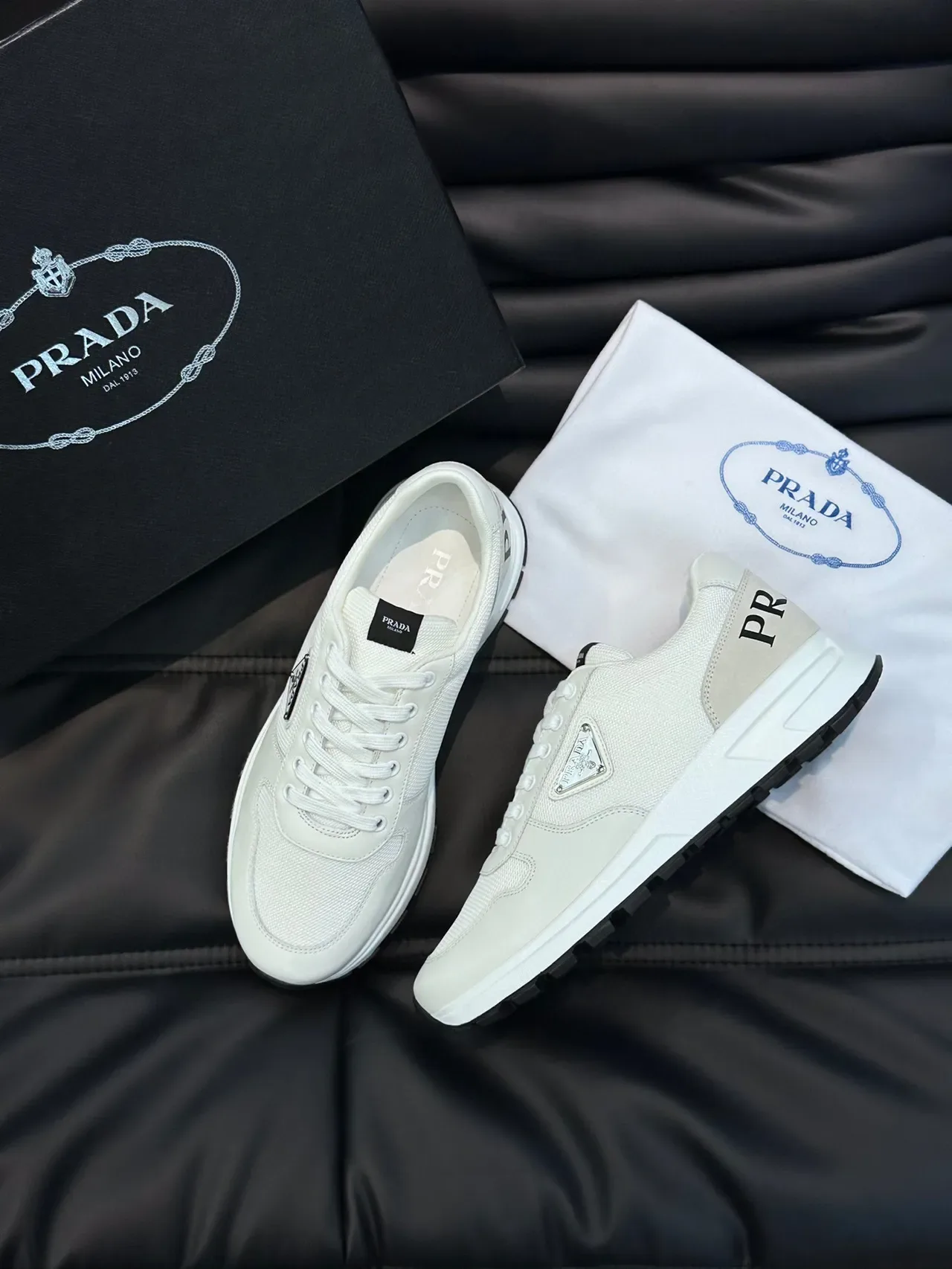 Prada White Mixed-Material Low-Top Lifestyle Sneakers 9
