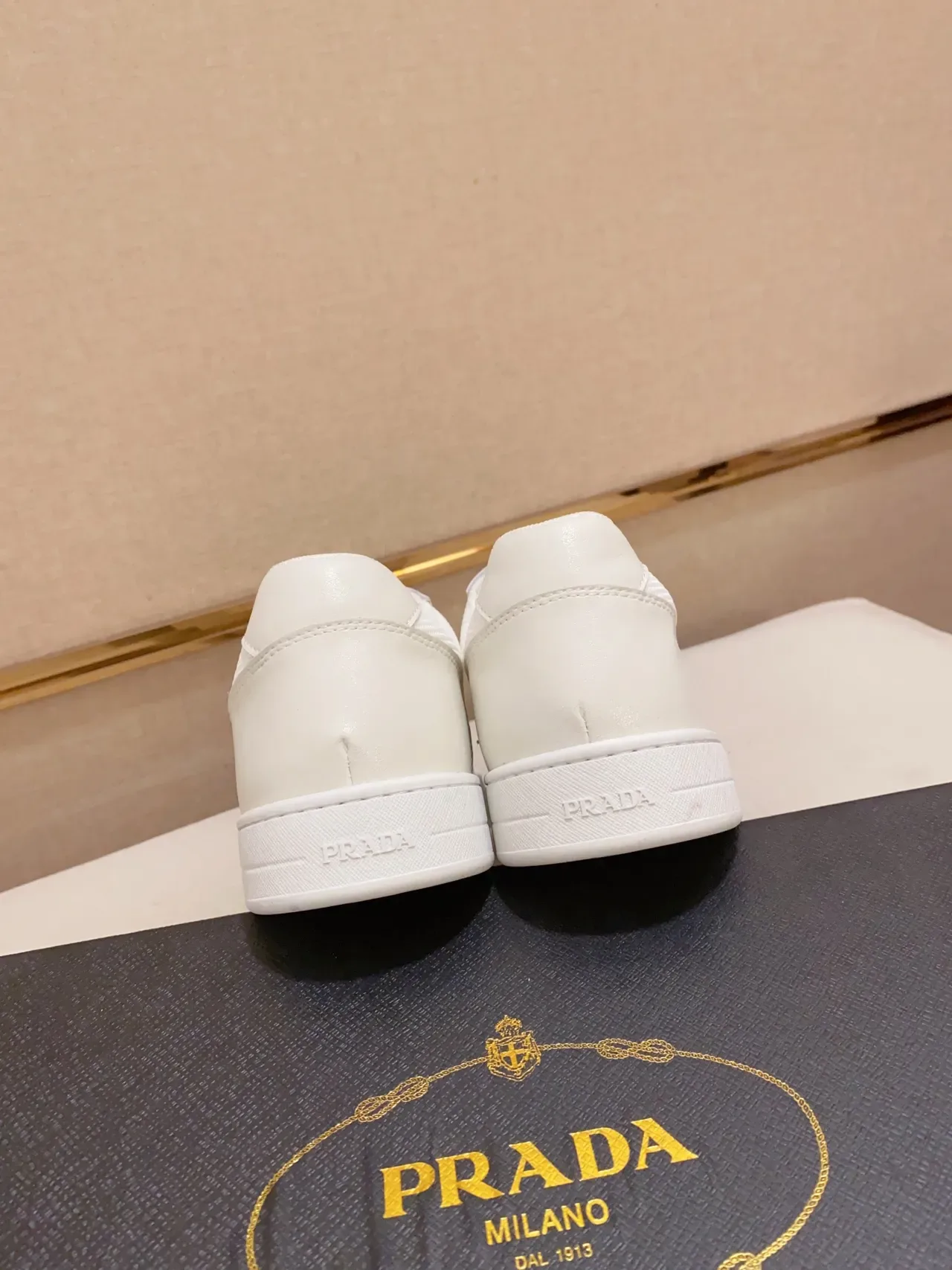 Prada White Red Low-Top Textile-and-Leather Upper Lifestyle Sneakers 9