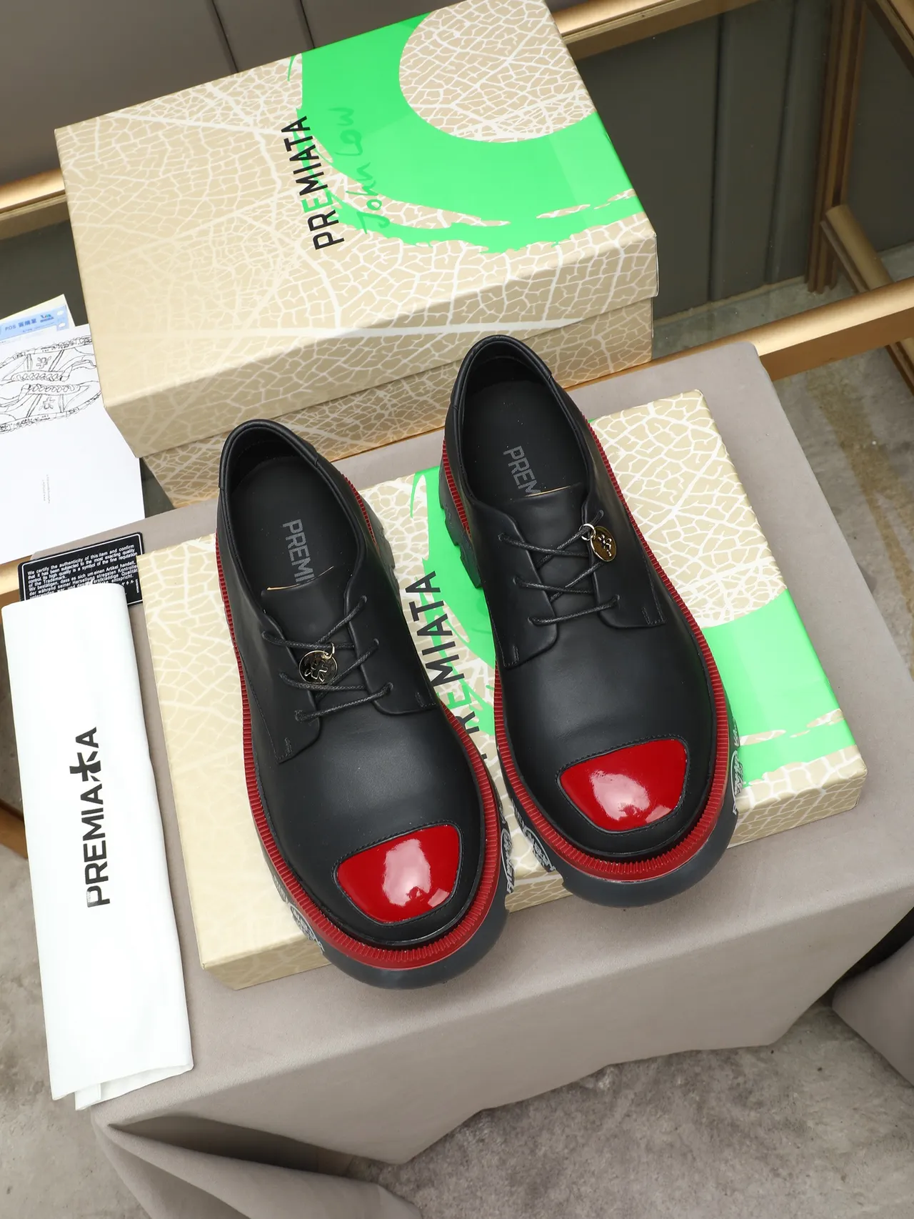 Premiata Black Red Leather Toe Cap Oxford Shoes 2