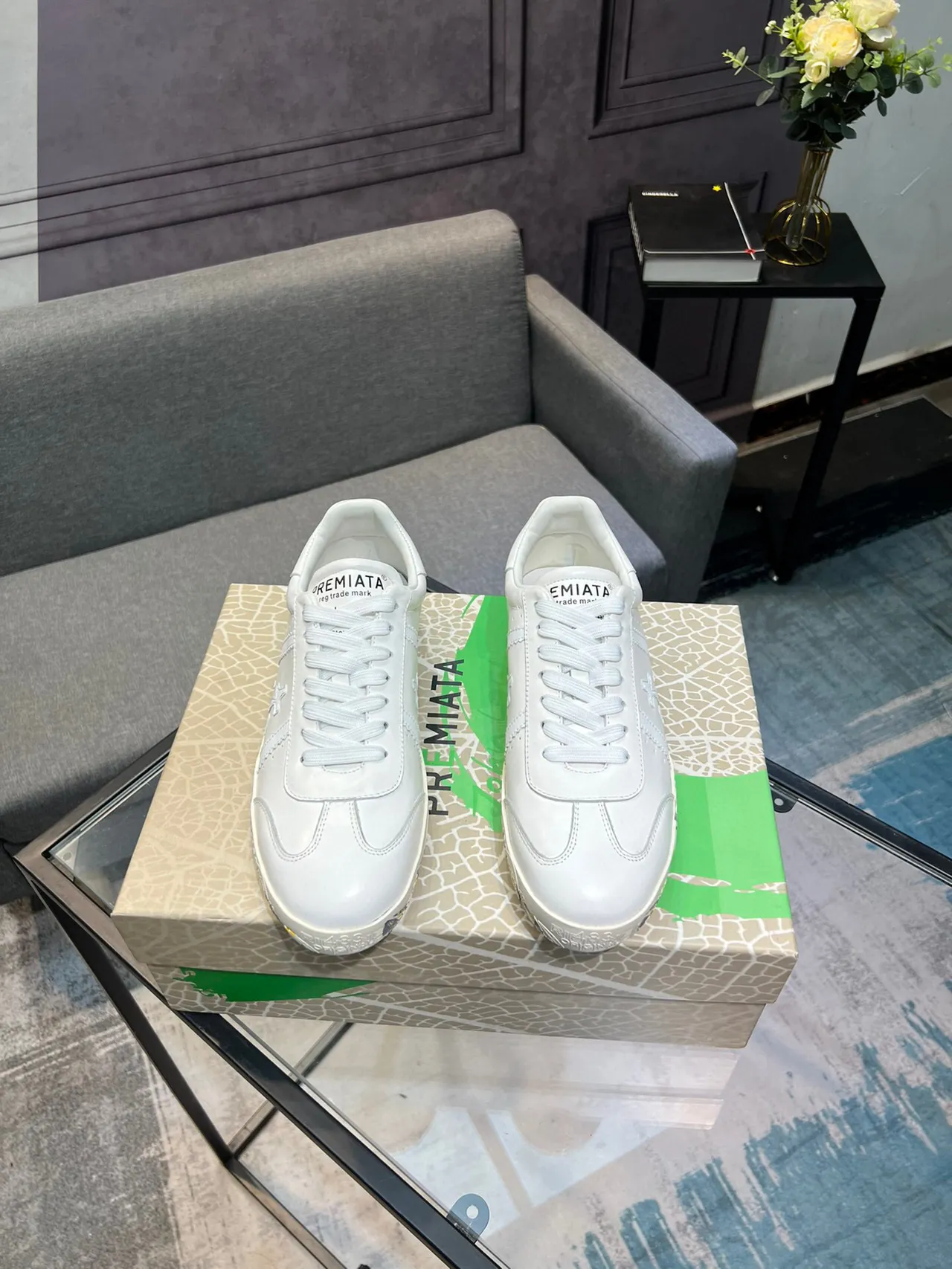 Premiata White Multicolor Leather Upper Embossed Side Logo Lifestyle Sneakers 2