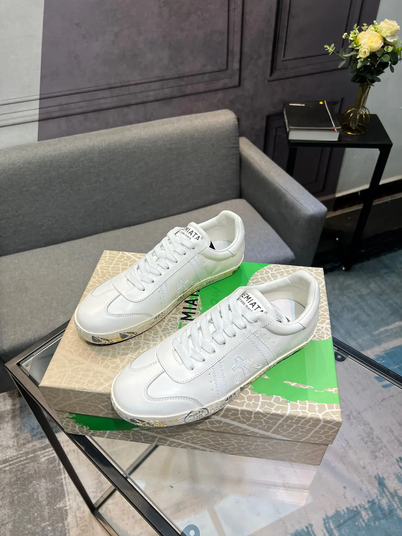 Premiata White Multicolor Leather Upper Embossed Side Logo Lifestyle Sneakers 3
