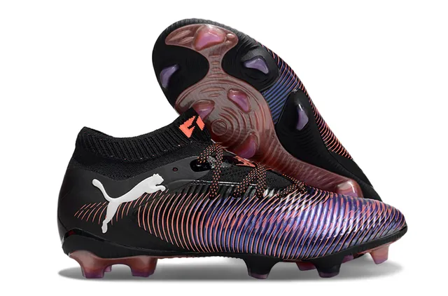 Puma Negro Multicolor Acanalado Iridiscente Ola Superposición Ajuste Calcetín Cuello Tricotado Césped Firme Zapatos de Fútbol 1