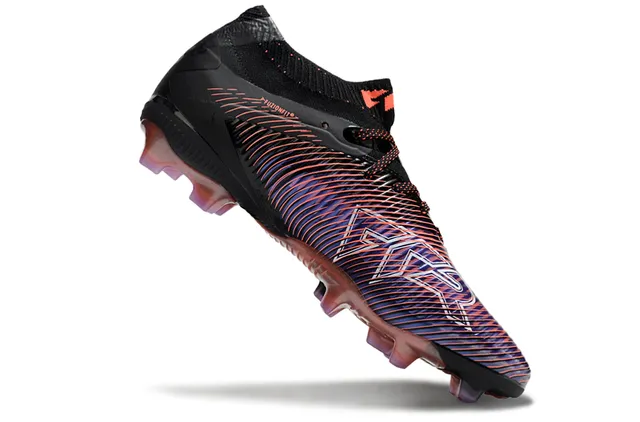 Puma Negro Multicolor Acanalado Iridiscente Ola Superposición Ajuste Calcetín Cuello Tricotado Césped Firme Zapatos de Fútbol 2