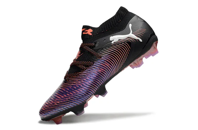 Puma Negro Multicolor Acanalado Iridiscente Ola Superposición Ajuste Calcetín Cuello Tricotado Césped Firme Zapatos de Fútbol 3