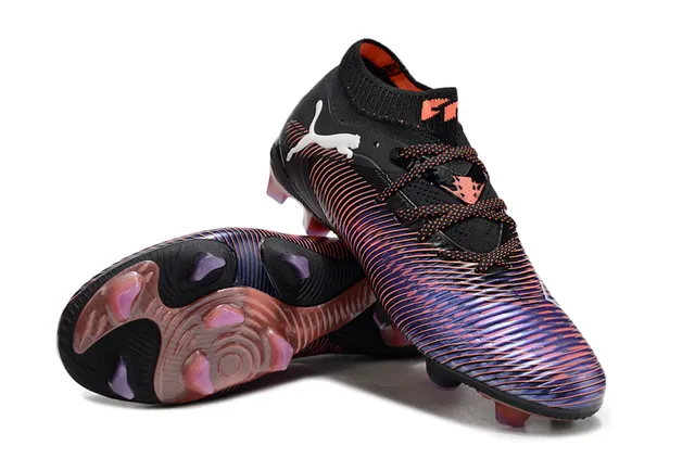 Puma Negro Multicolor Acanalado Iridiscente Ola Superposición Ajuste Calcetín Cuello Tricotado Césped Firme Zapatos de Fútbol 4