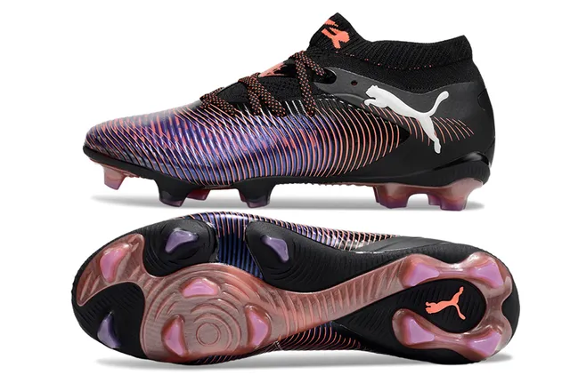 Puma Negro Multicolor Acanalado Iridiscente Ola Superposición Ajuste Calcetín Cuello Tricotado Césped Firme Zapatos de Fútbol 6