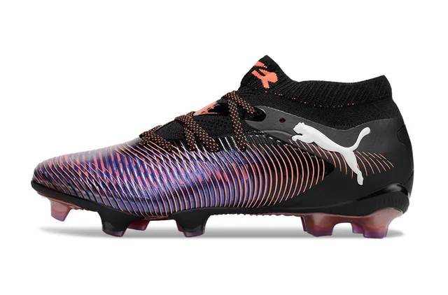Puma Negro Multicolor Acanalado Iridiscente Ola Superposición Ajuste Calcetín Cuello Tricotado Césped Firme Zapatos de Fútbol 7