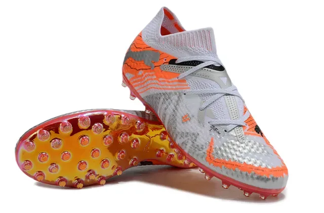 Puma Future Z Chaussures de football Orange Argent Col Knit Upper Synthétique Texturé Gazon Artificiel 2