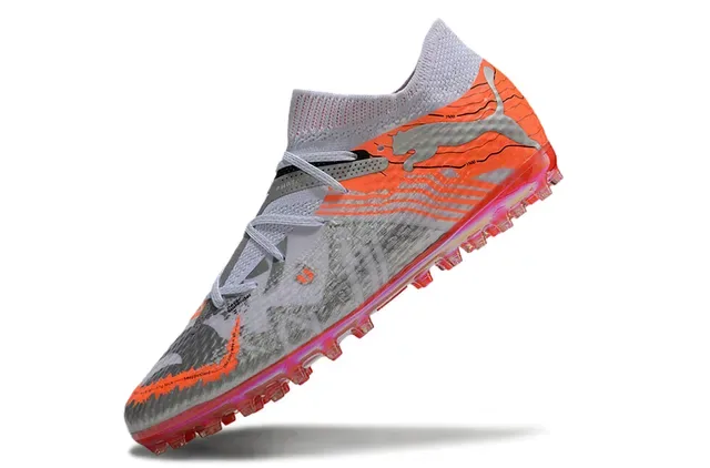 Puma Future Z Chaussures de football Orange Argent Col Knit Upper Synthétique Texturé Gazon Artificiel 3