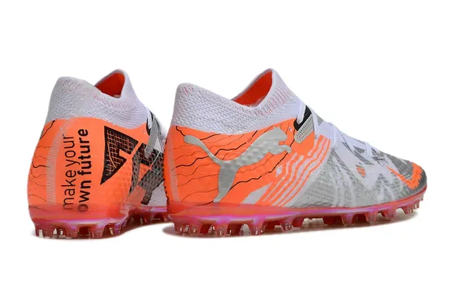 Puma Future Z Chaussures de football Orange Argent Col Knit Upper Synthétique Texturé Gazon Artificiel 4