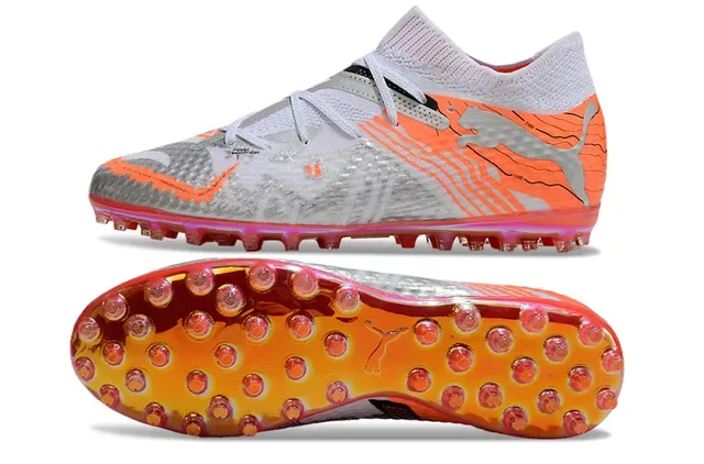 Puma Future Z Chaussures de football Orange Argent Col Knit Upper Synthétique Texturé Gazon Artificiel 5