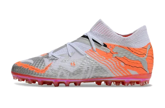 Puma Future Z Chaussures de football Orange Argent Col Knit Upper Synthétique Texturé Gazon Artificiel 6