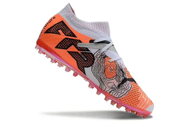 Puma Future Z Chaussures de football Orange Argent Col Knit Upper Synthétique Texturé Gazon Artificiel 7