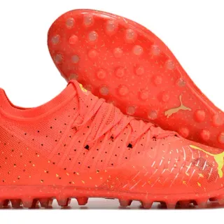 Puma Future Z Orange Yellow Knit Sock-Fit Upper Integrated Lacing Cage Firm-Ground Soccer Shoes