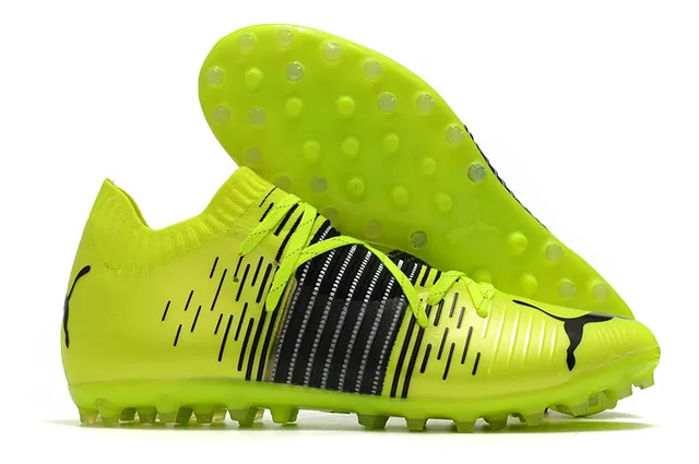 Puma Future Z حذاء كرة القدم برتقالي أصفر مع أعلى من النسيج المحبوك وتكييف الجوارب متكامل قفص الرباط أرض صلبة 2