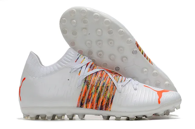 Puma Future Z حذاء كرة القدم برتقالي أصفر مع أعلى من النسيج المحبوك وتكييف الجوارب متكامل قفص الرباط أرض صلبة 4