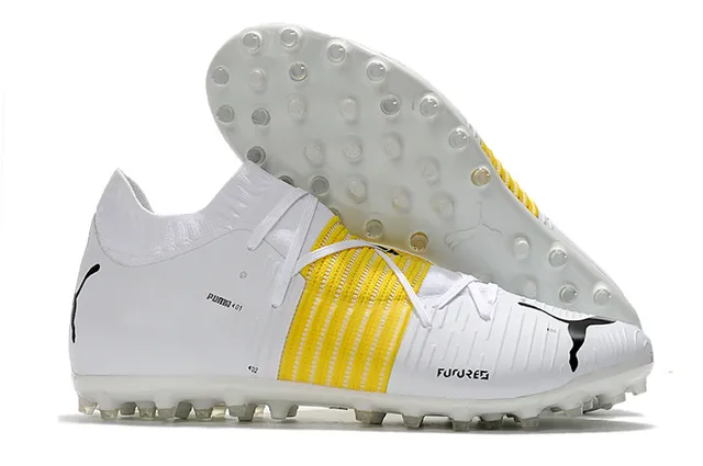 Puma Future Z حذاء كرة القدم برتقالي أصفر مع أعلى من النسيج المحبوك وتكييف الجوارب متكامل قفص الرباط أرض صلبة 13