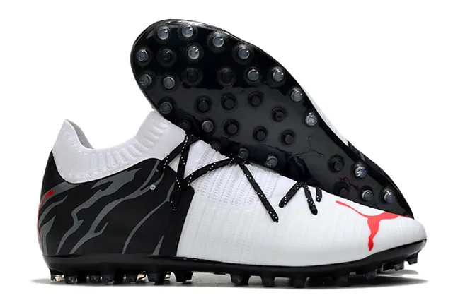 Puma Future Z حذاء كرة القدم برتقالي أصفر مع أعلى من النسيج المحبوك وتكييف الجوارب متكامل قفص الرباط أرض صلبة 15