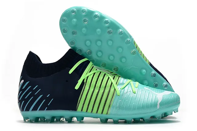 Puma Future Z حذاء كرة القدم برتقالي أصفر مع أعلى من النسيج المحبوك وتكييف الجوارب متكامل قفص الرباط أرض صلبة 16