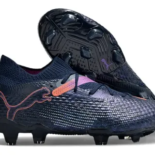 Puma Navy Purple Asymmetrical Lacing System Integrated Sock-Like Collar Firm-Ground Soccer Shoes