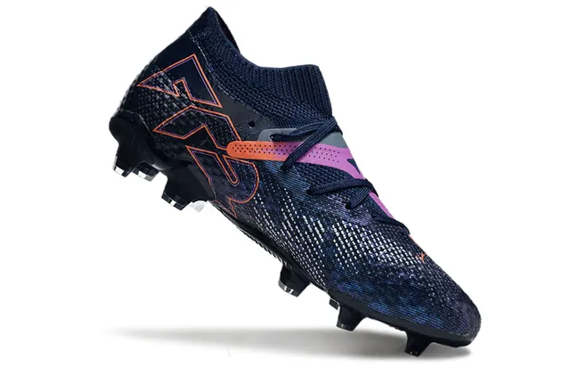 Puma Navy Roxo Sistema de Cadarços Assimétrico Colar Estilo Meia Integrado Sapatos de Futebol para Gramado Firme 2