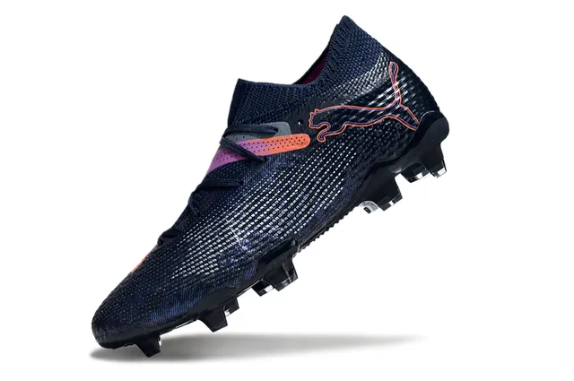 Puma Navy Roxo Sistema de Cadarços Assimétrico Colar Estilo Meia Integrado Sapatos de Futebol para Gramado Firme 3