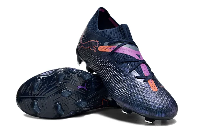 Puma Navy Roxo Sistema de Cadarços Assimétrico Colar Estilo Meia Integrado Sapatos de Futebol para Gramado Firme 4