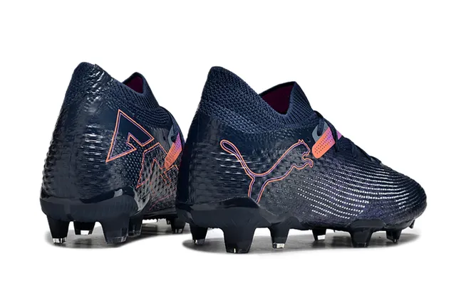 Puma Navy Roxo Sistema de Cadarços Assimétrico Colar Estilo Meia Integrado Sapatos de Futebol para Gramado Firme 5