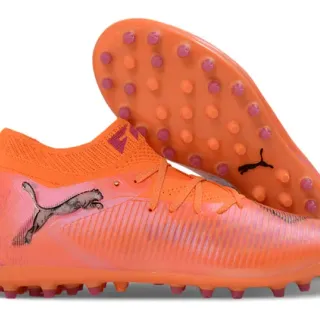 Puma কমলা গোলাপি হাই-কাট নিট কলার রিবড সিন্থেটিক ফরওয়ার্ড ওভারলে আর্সিফিশিয়াল গ্রাস সকার শু